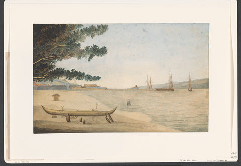 View of a Dutch settlement with fort and port in Indonesia, J. G. van der Does, 1845 Canvas Print