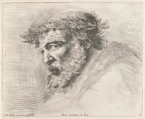 Head of an old man with beard and laurel wreath, in profile to the left, Stefano della Bella, 1620 - 1664 Canvas Print