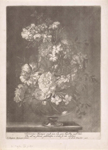 Flowers in a glass vase, Pieter Schenk (I), 1670 - 1713 Canvas Print