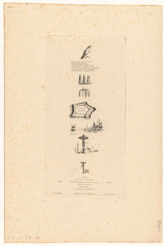 Rebus with eight objects that together form the text Beranger was not really strong because he #39;had never the key of the fields, Charles Meryon, 1863 Canvas Print