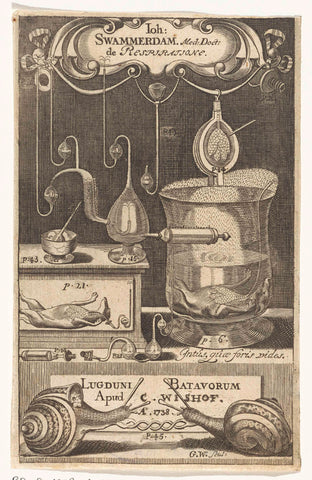 Laboratory with scientific instruments, G. Wingendorp, 1738 Canvas Print