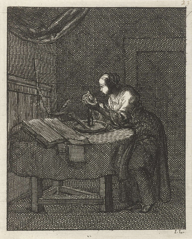 Vrouw tracht een gloeiende kaarspit aan te blazen, Jan Luyken, 1687 Canvas Print