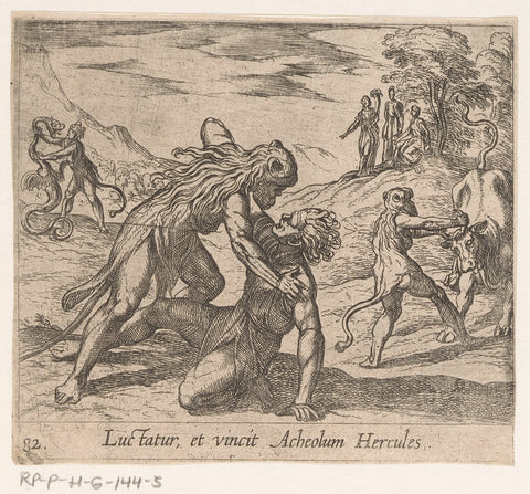 Hercules worstelt met Acheloüs, Antonio Tempesta, 1606 - 1638 Canvas Print