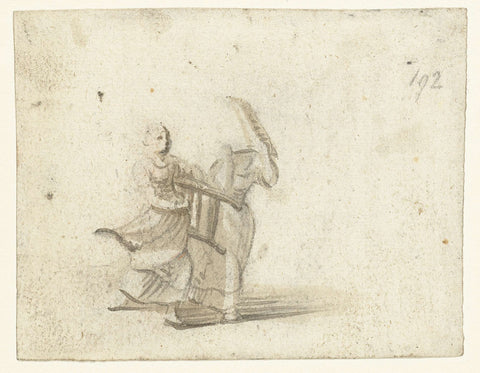 Woman with a rack and a woman with a basket, Harmen ter Borch, c. 1652 Canvas Print