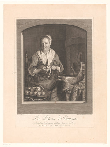 Apple peeling woman in a kitchen interior, Jean Daullé, 1762 Canvas Print