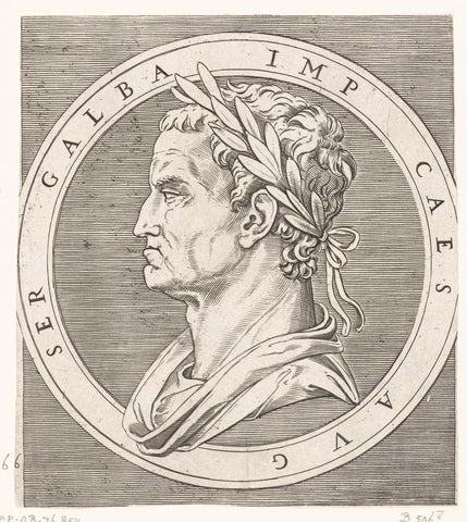 Portrait of emperor Galba with laurel wreath in round encircling, Marcantonio Raimondi, 1510 - 1527 Canvas Print