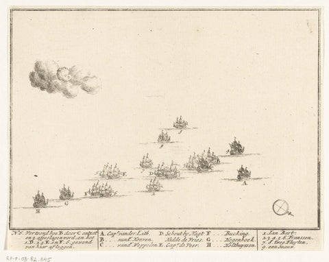 Naval battle between the Dutch and the French on the North Sea (plate 6), 1694, Adriaen Schoonebeek, 1694 Canvas Print