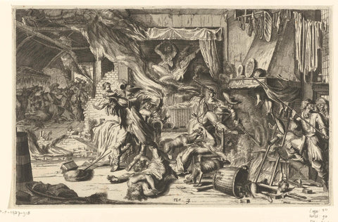 Atrocities in a farmhouse, 1672, anonymous, 1673 - 1677 Canvas Print