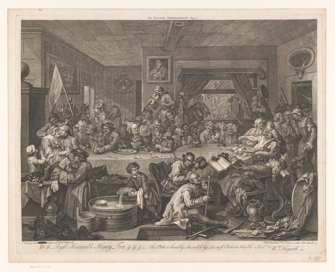 Dinner of Whig politicians with their followers, William Hogarth, 1755 Canvas Print