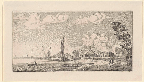 Landscape with lime kiln in rain, Jan van de Velde (II), 1603 - 1641 Canvas Print