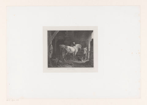 Two horses in a stable, Jan Dam Steuerwald, 1838 - 1863 Canvas Print