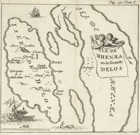 Map of the Cycladic islands of Delos and Rinia, Jan Luyken, 1679 Canvas Print