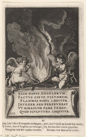 The host in the fire, on either side angels, 4, anonymous, 1639 - 1699 Canvas Print