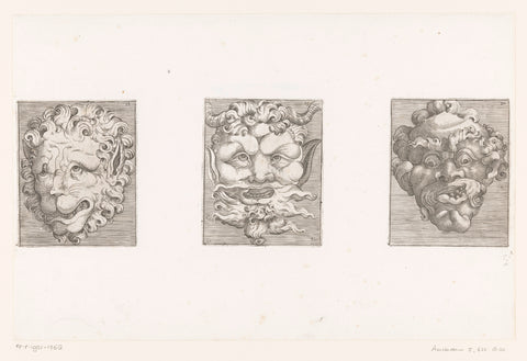 Three grotesque masks, Adamo Scultori, 1540 - 1585 Canvas Print