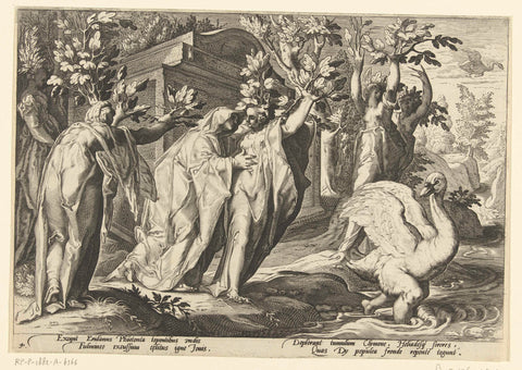 Phaëthon's sisters turn into poplars and his friend into a swan, Hendrick Goltzius (workshop of), 1590 Canvas Print