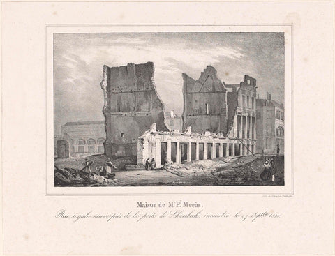 Ruin of the house of Ferdinand Meeûs in Brussels, 1830, Théodore Fourmois, 1830 - 1831 Canvas Print