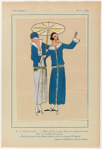 Très Parisien, 1923, No 6: 9.- PLEIN SOLEIL. - 1. Robe plissée en jersey blane uni..., anonymous, 1923 Canvas Print