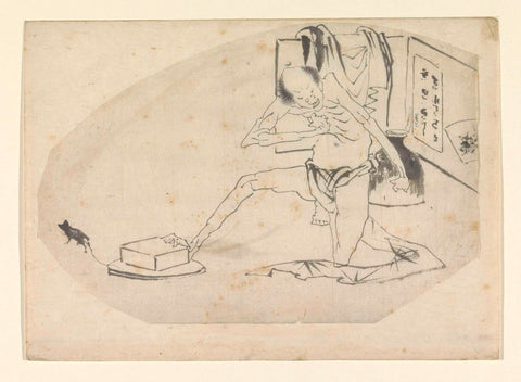 Man in loincloth, a box and a mouse, Katsushika Hokusai, c. 1700 - c. 1900 Canvas Print