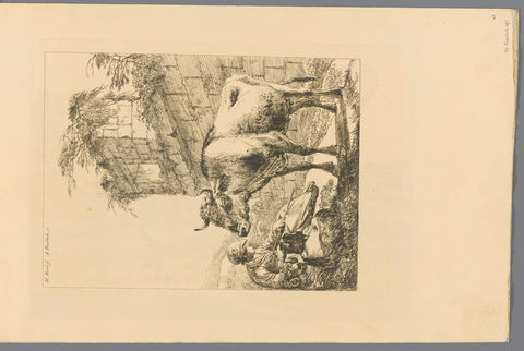 Shepherdess with a ram, goat and cow at a ruin, Adam von Bartsch, 1805 Canvas Print