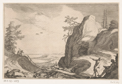 Rock landscape with the sea, Frederick Bloemaert, after 1647 Canvas Print