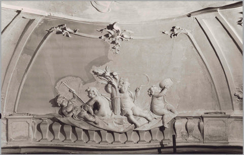 Detail of ceiling with putti and corn (Summer), during restoration, 1982 Canvas Print