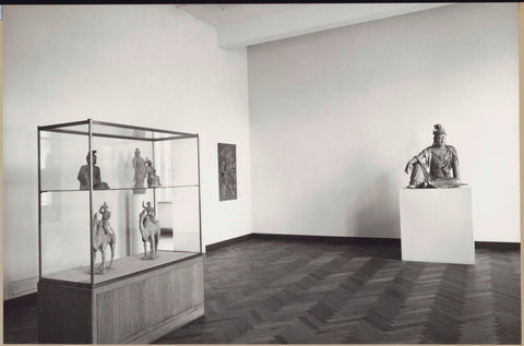 Room with four statues in a display case and an image of Guanyin on the right, 1958 Canvas Print