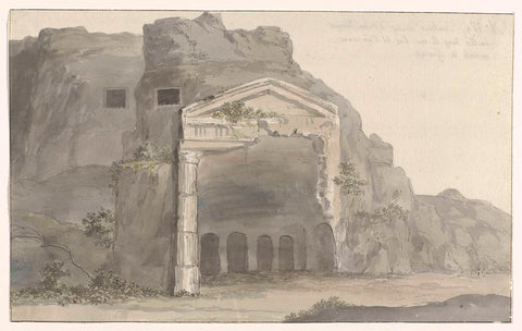 Tombs with Doric-style façade carved in rock near Syracuse, Louis Ducros, 1778 Canvas Print