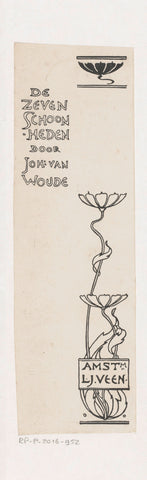 Design for a book back for: Johanna van Woude, De zeven schoonheden, 1897, anonymous, in or before 1897 Canvas Print