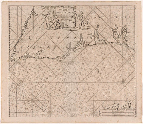 Nautical map of part of the south coast of Portugal and Spain with the Algarve and Andalusia, Jan Luyken, 1681 - 1803 Canvas Print