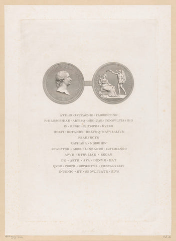 Front and back of a coin with portrait of philosopher and botanist Attilio Zuccagni, Raphael Morghen, 1802 Canvas Print