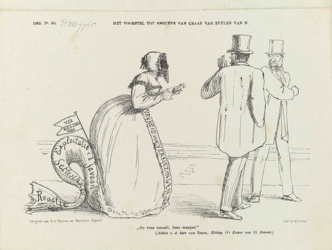 Cartoon on the proposal for a survey on the draft free elections, 1865, Johan Michaël Schmidt Crans, 1865 Canvas Print