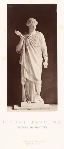 Marble statue of a woman in a high-waisted dress with a mirror in her right hand, a snake in the left hand., Louis-Emile Durandelle, c. 1878 - 1881 Canvas Print