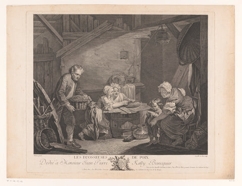 Boereninterieur met bonenpellers, Jacques-Philippe Le Bas, c. 1760 Canvas Print