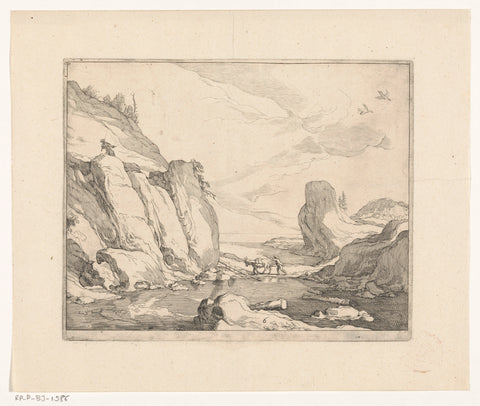 Coastal landscape with rocks, Frederick Bloemaert, after 1635 Canvas Print