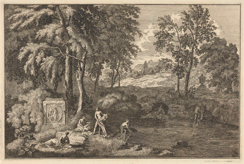 Arcadian Landscape with Bathing Women by a Lake, Adolf van der Laan, 1710 - 1747 Canvas Print