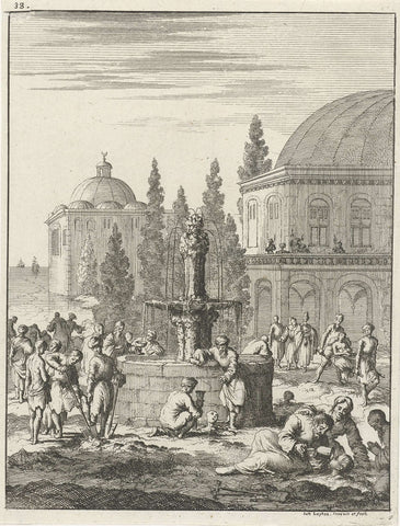 Healing fountain at Constantinople where the sick are buried and soaked in the soil, Jan Luyken, 1681 Canvas Print