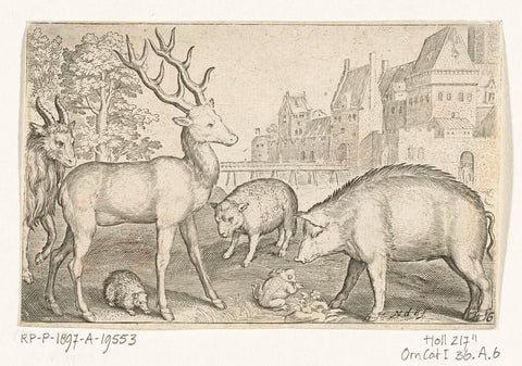 Hert, egel, schaap, kikker en varken, Nicolaes de Bruyn, 1621 Canvas Print