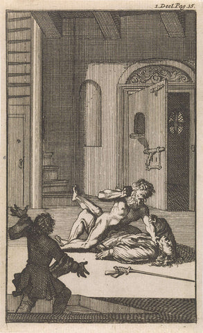 Don Clarazel in Marseille attacked by the insane brother of the innkeeper, Caspar Luyken, 1697 Canvas Print