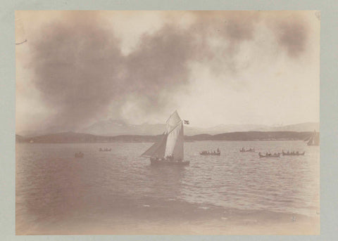 Sailing and rowing boats in a Norwegian bay, Paul Güssfeldt (attributed to), 1889 Canvas Print