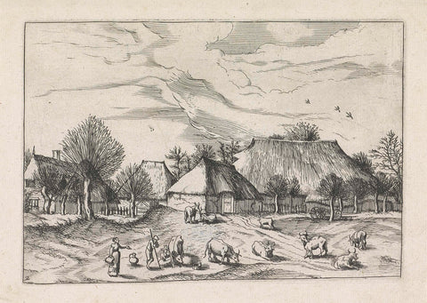 Landscape with farms and a herd, Johannes or Lucas van Doetechum, 1610 - before 1676 Canvas Print