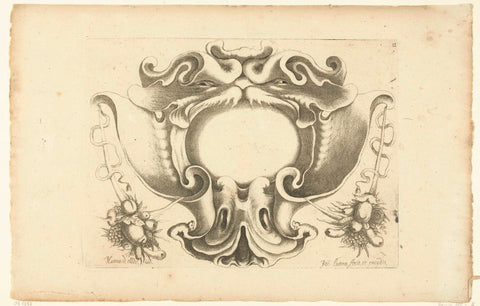 Cartouche with compartment in the form of open monster's beak, Jacob Lutma, c. 1654 - c. 1678 Canvas Print