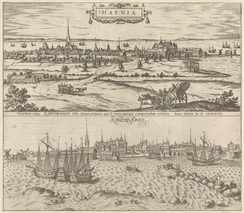 View of Copenhagen, landside and sea side, Frans Hogenberg, 1588 Canvas Print