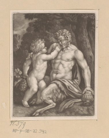 Sater with a young Bacchus, John Smith (printmaker/ publisher) (attributed to), 1662 - 1742 Canvas Print