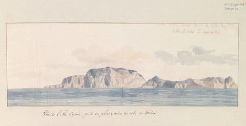 Gezicht op eiland Capri vanaf open zee voor zuidkust, Louis Ducros, 1778 Canvas Print