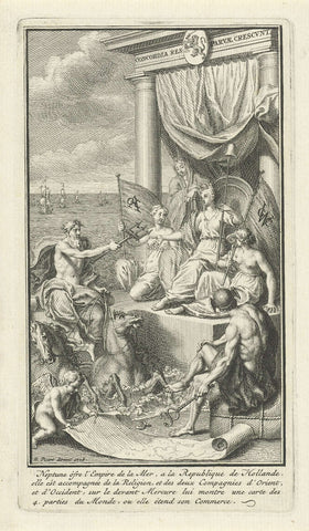 Allegory on the power of the Republic of the Seven United Netherlands as sea power, Bernard Picart (workshop or), 1728 Canvas Print