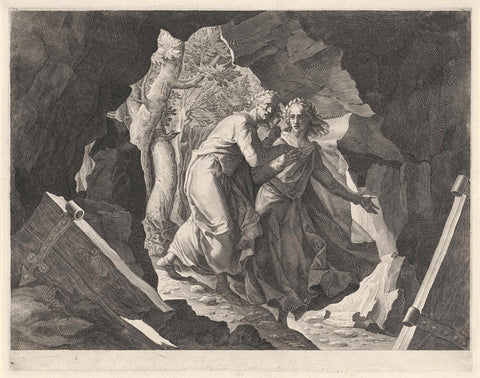 Dante and Virgil enter hell through a gate, Aegidius Sadeler, 1580 - 1629 Canvas Print