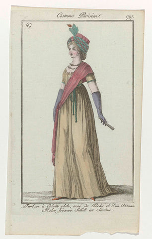 Journal des Dames et des Modes, Costume Parisien, 21 September 1797, (6)(ter) : Turban à Calotte plat (...), anonymous, 1797 Canvas Print