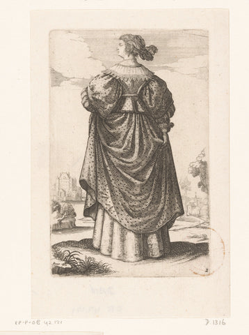 French noblewoman, seen on the back, dressed according to the fashion of ca. 1630, Abraham Bosse, 1629 Canvas Print