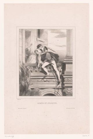 Romeo and Juliet kiss each other on the balcony, Achille Devéria, 1834 Canvas Print