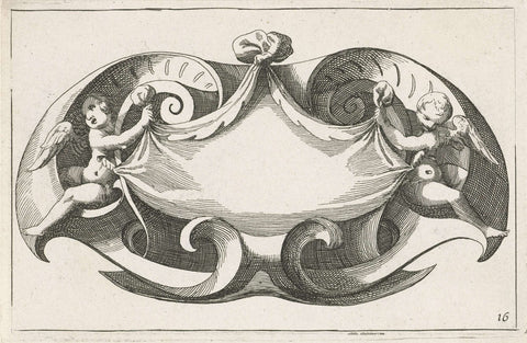 Horizontal cartouche with two cherubim, Lucas Kilian, 1657 - 1685 Canvas Print